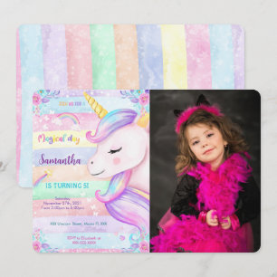 Magical Unicorn Birthday Photo Invitation 