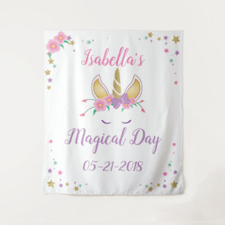 Magical Unicorn Birthday Photobooth Backdrop Tapestry