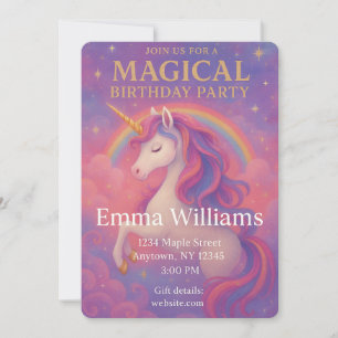 Magical Unicorn Birthday   Pink, Gold, Fantasy Invitation
