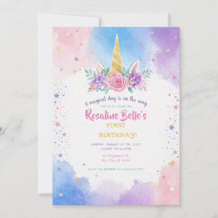 Magical Unicorn Birthday Pink Rainbow Party Invitation
