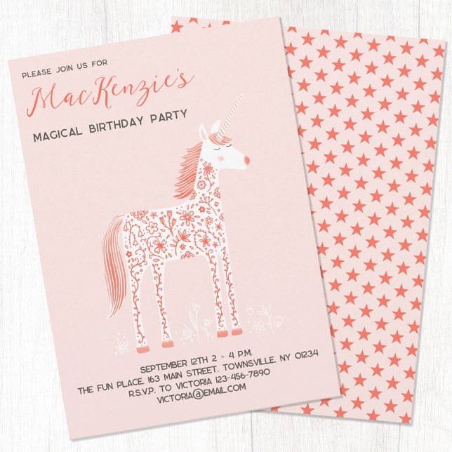 Magical Unicorn Blush Pink Birthday Party Invitation (Creator Uploaded)