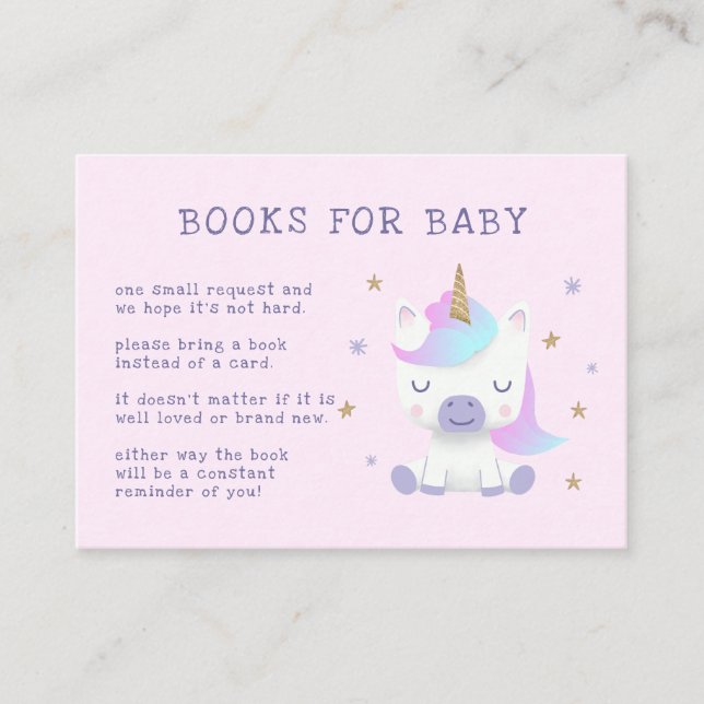 Magical Unicorn Books For Baby Shower Enclosure Card (Front)
