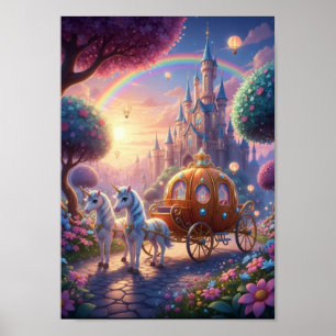 Magical Unicorn Carriage Fairytale Castle Poster