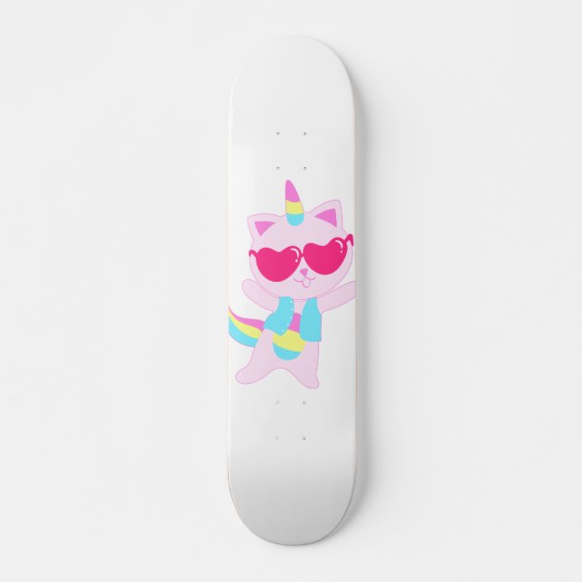 Magical unicorn Cat cartoon - Choose back colour Skateboard (Front)
