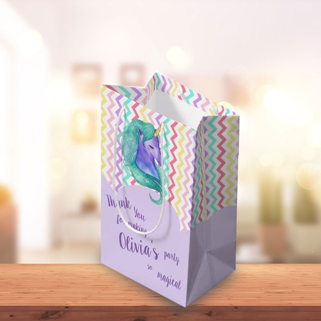 Magical Unicorn Chevron Pastel Kids Birthday Favou Medium Gift Bag (Creator Uploaded)