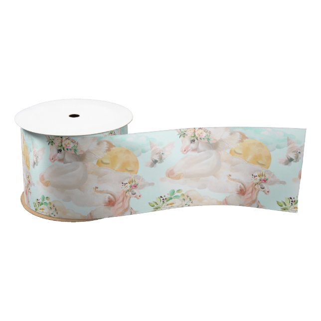 Magical Unicorn Clouds Pastel Satin Ribbon (Spool)