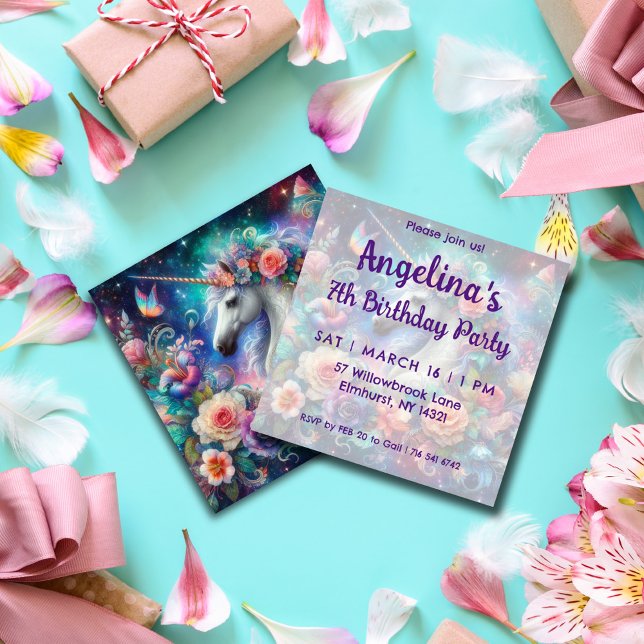 Magical Unicorn Colourful Floral Girls Birthday  Invitation (Creator Uploaded)