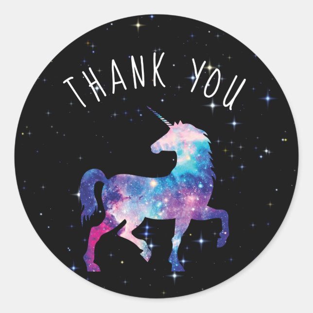Magical Unicorn Colourful Galaxy Unicorn Thank You Classic Round Sticker (Front)