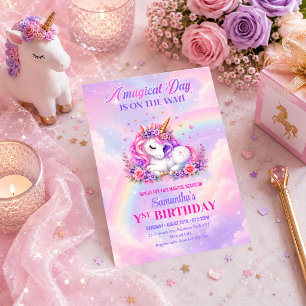 Magical Unicorn Colourful Girl Birthday Invitation