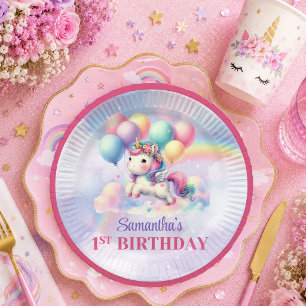 Magical Unicorn Colourful Pastel Girl Birthday Pla Paper Plate