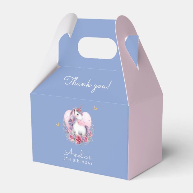 Magical Unicorn Cute Blue Birthday Favour Box (Front Side)