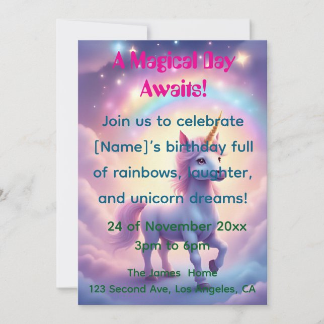 Magical Unicorn Dream Birthday Invitation (Front)