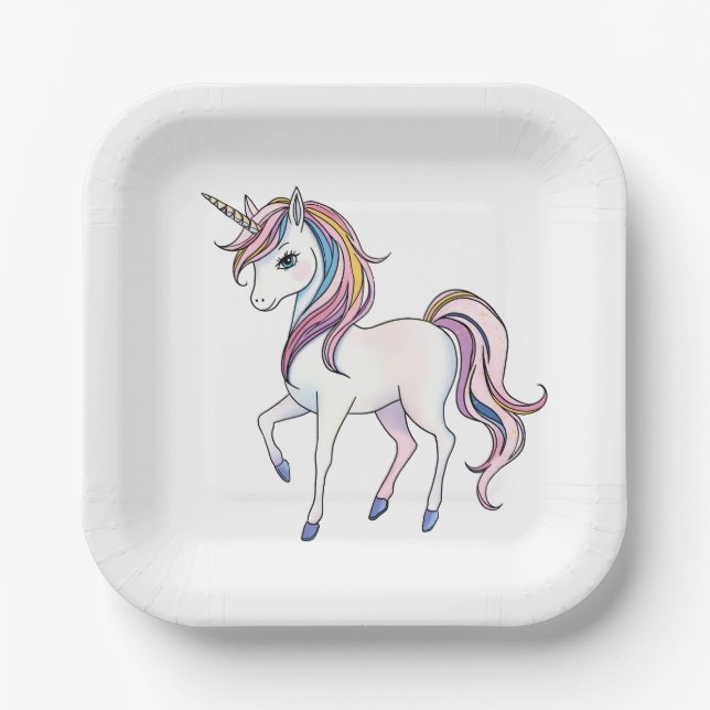 Magical Unicorn Dreams - Whimsical Fantasy Design Paper Plate (Front)