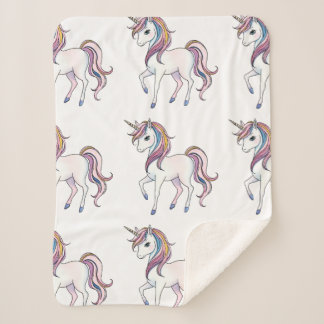 Magical Unicorn Dreams - Whimsical Fantasy Design Sherpa Blanket