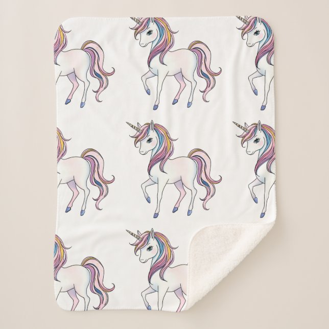 Magical Unicorn Dreams - Whimsical Fantasy Design Sherpa Blanket (Front)