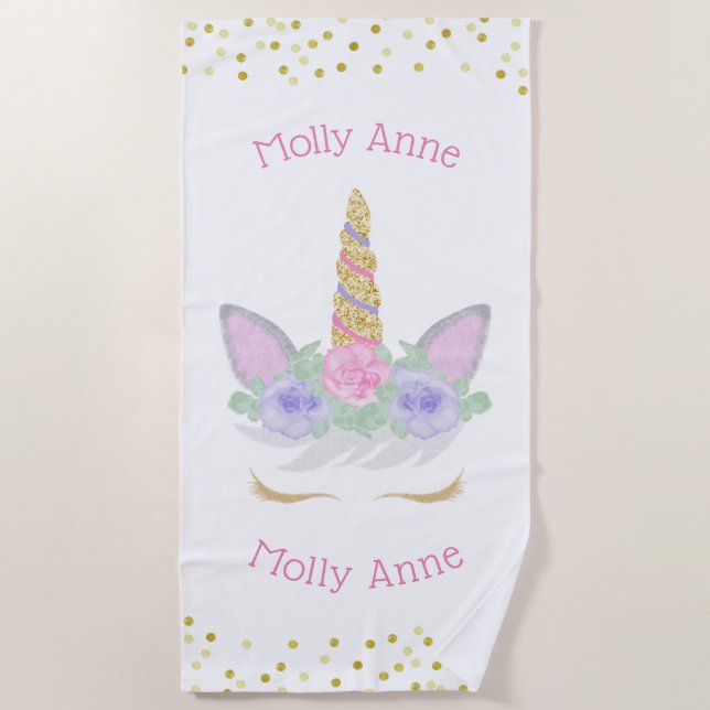 Magical Unicorn Face Eyelashes Beach Towel (Front)