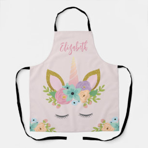 Magical Unicorn Face with eyelashes glitter pink Apron