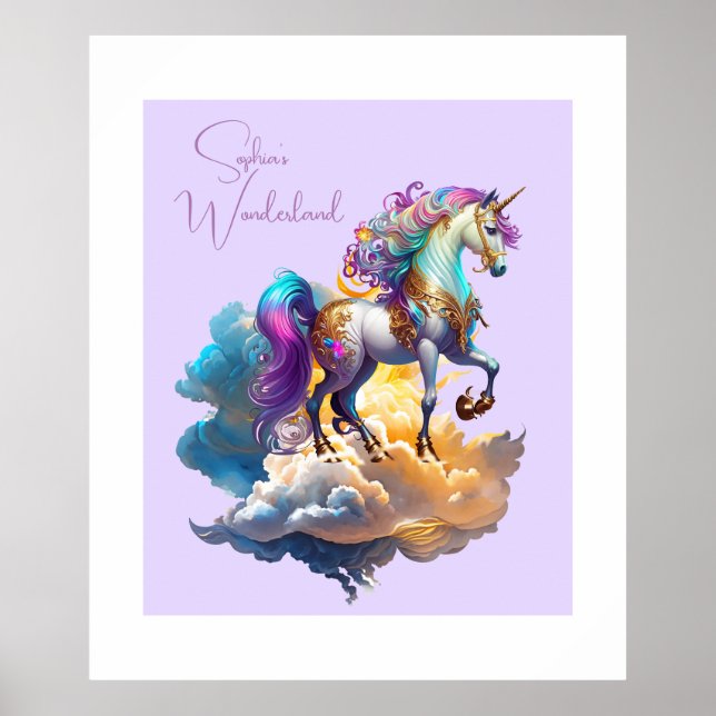 Magical Unicorn Fantasy clouds Birthday Poster (Front)