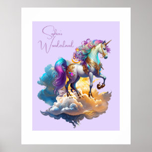 Magical Unicorn Fantasy clouds Birthday Poster