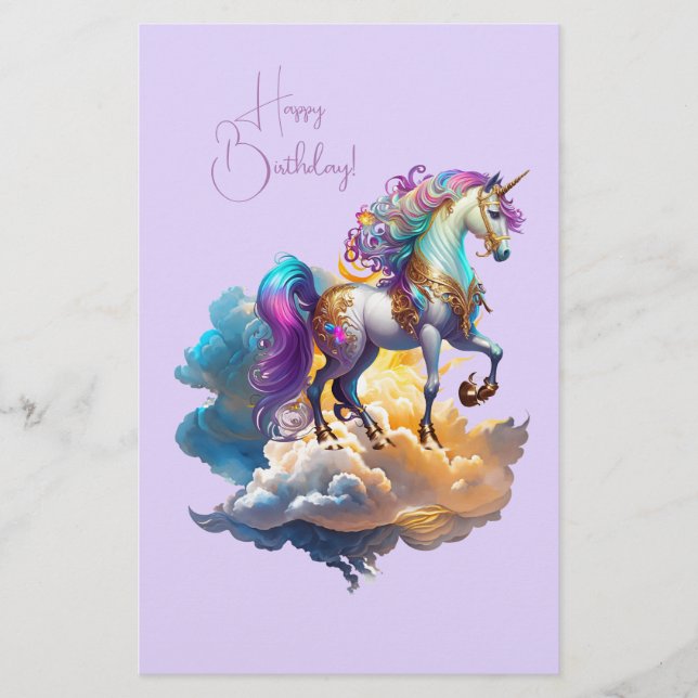 Magical Unicorn Fantasy clouds Birthday romance Stationery (Front)