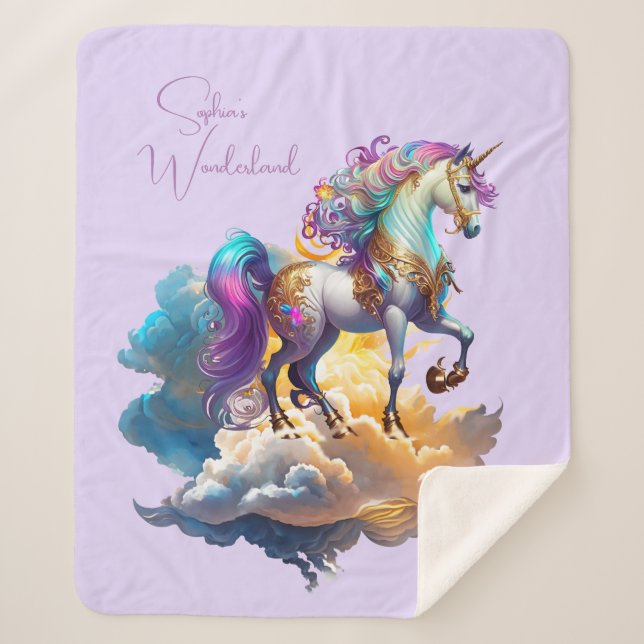 Magical Unicorn Fantasy clouds romance birthday  Sherpa Blanket (Front)