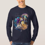 Magical Unicorn Fantasy clouds romance birthday  T-Shirt<br><div class="desc">Mythical Unicorn sunny horse clouds splash watercolor fantasy magic tale romance illustration. Happy Birthday! “Believe in your heart that you’re meant to live a life full of passion, purpose, magic and miracles.” – Roy T. Bennett. Beautiful Design with text template Personalize them by adding or change name. Clothing & Shoes...</div>