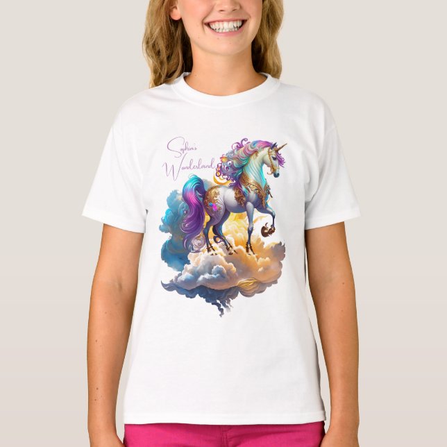 Magical Unicorn Fantasy clouds romance birthday  T-Shirt (Front)