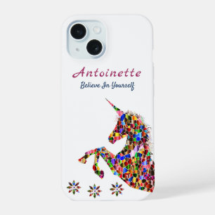 Magical Unicorn Fantasy Girly Glitter Personalise iPhone 15 Case