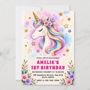 Magical Unicorn First Birthday Invitation