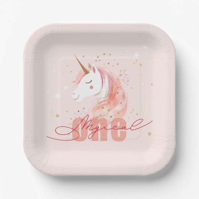 Magical Unicorn First Birthday Paper Plate (Front)