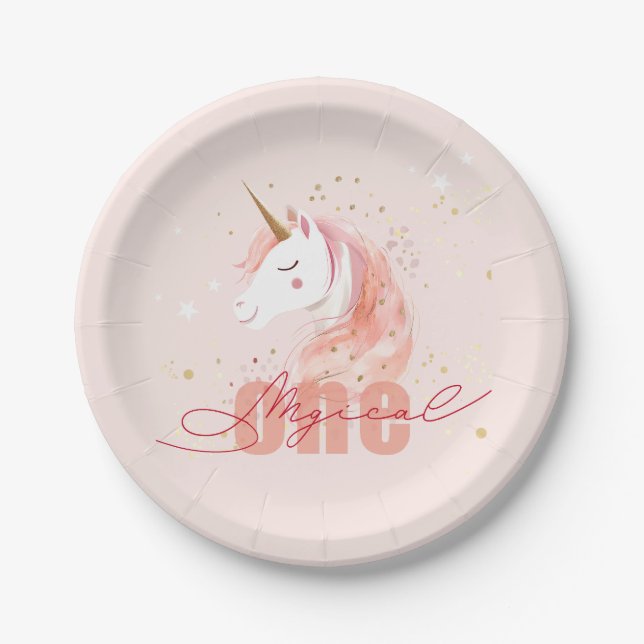 Magical Unicorn First Birthday Paper Plate (Front)