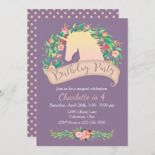 Magical Unicorn Floral Birthday Party Invitation