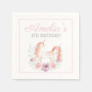 Magical Unicorn Flower wreath Birthday party Napkin