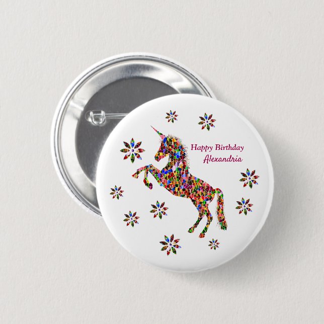 Magical Unicorn Flowers Birthday Personalize 6 Cm Round Badge (Front & Back)