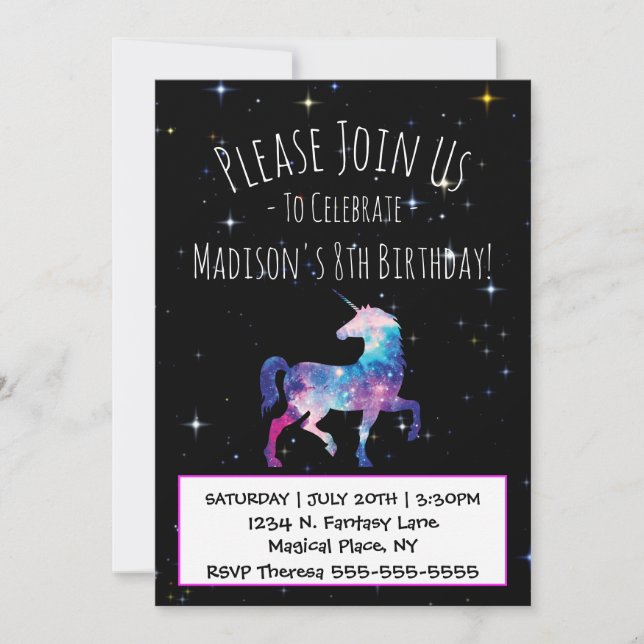 Magical Unicorn Galaxy Birthday Invitation (Front)
