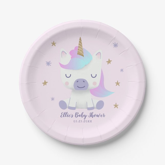 Magical Unicorn Girls Baby Shower Paper Plate (Front)
