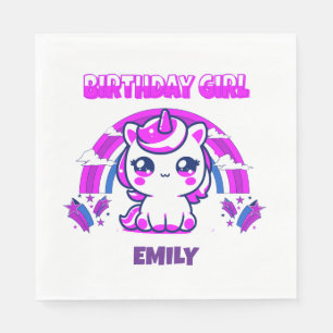 Magical Unicorn Girls Birthday Napkins   Editable 