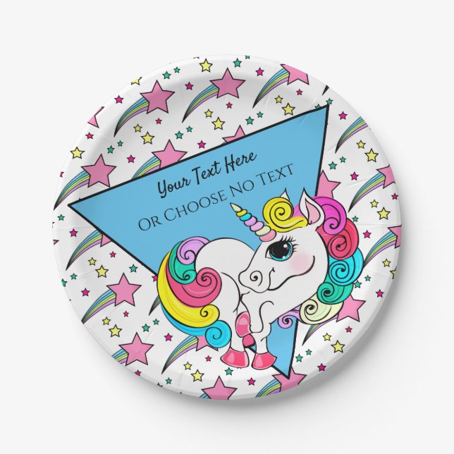 Magical Unicorn Girly Rainbow Retro Stars Triangle Paper Plate (Front)