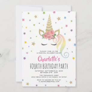Magical Unicorn Gold Pastel Birthday Invitation