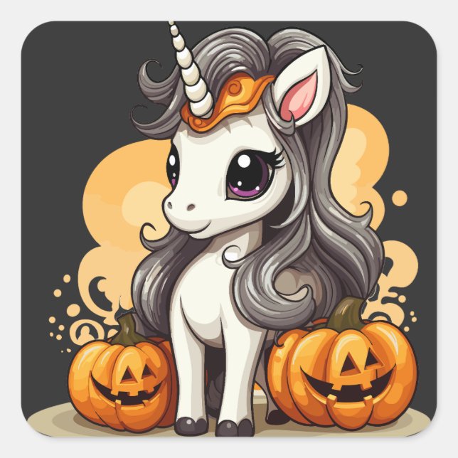 Magical Unicorn: Halloween Pumpkin Adventure Square Sticker (Front)