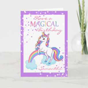 Magical Unicorn Happy Birthday Purple Card