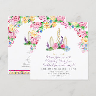 Magical Unicorn Horn Baby Girl Shower Watercolor Invitation