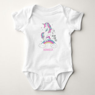 Magical unicorn in pink and silver glitter girl baby bodysuit
