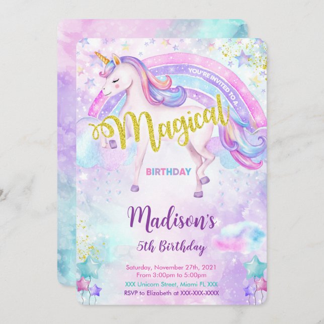 Magical Unicorn Invitation  (Front/Back)