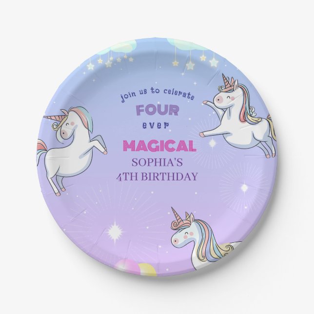 Magical Unicorn Invitation Paper Plate (Front)