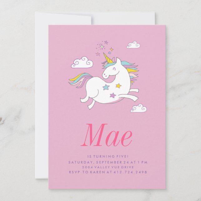 MAGICAL UNICORN KIDS BIRTHDAY INVITATION invite (Front)