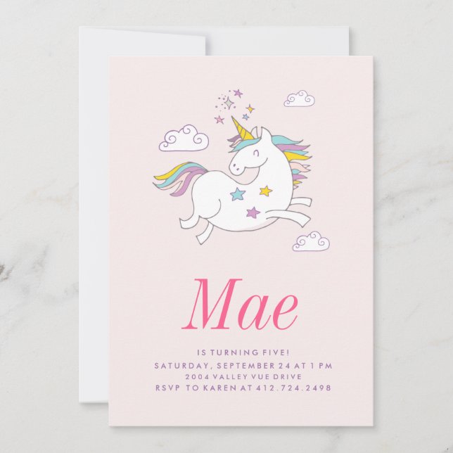 MAGICAL UNICORN KIDS BIRTHDAY INVITATION invite (Front)