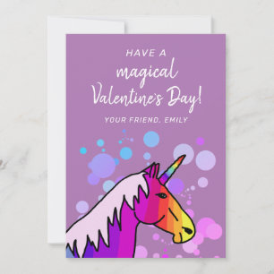 Magical Unicorn Kids Classroom Valentine`s day Holiday Card