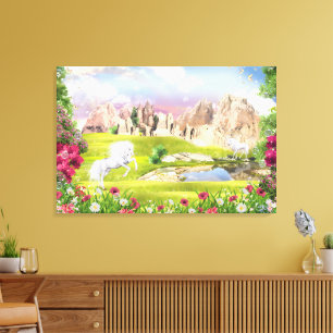 Magical Unicorn Kingdom – Fantasy Castle Landscape Canvas Print