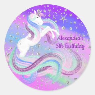 Magical Unicorn Kisses And Wishes Silver Stars Classic Round Sticker